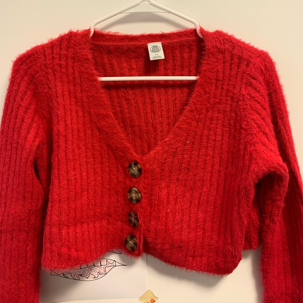 Urban outfitters red fuzzy cropped sweater